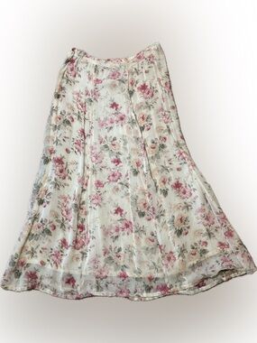 107. Coldwater Creek Pink and Green Floral Skirt
